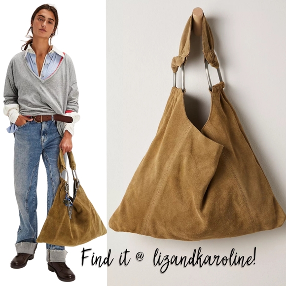 New! Free People Bobbi Slouch Suede Tote Leather Shoulder Bag in Light Sand - Picture 1 of 16